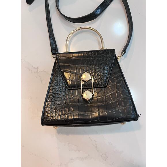 Badgley Mischka Croc-Embossed Vegan Leather Top Handle Bag - Picture 5 of 9